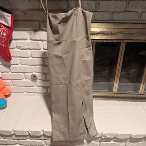 Express Women's Taupe Leather Sleeveless Midi Dress with Slit NWT